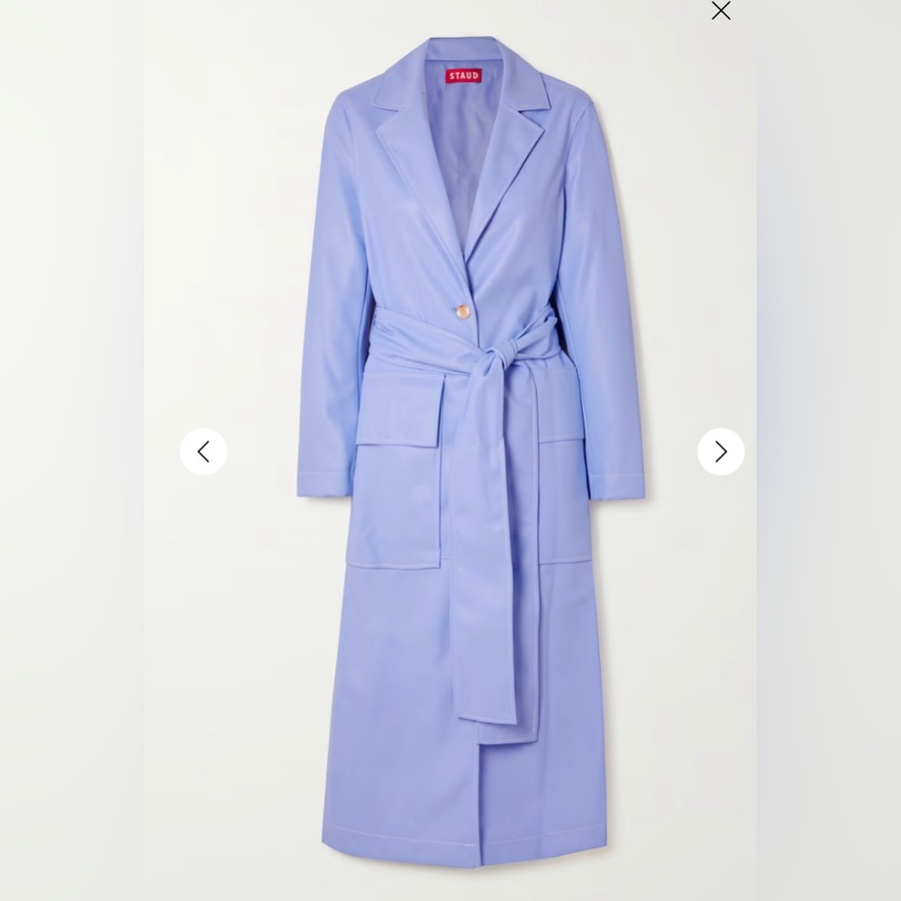 STAUD Ashley belted vegan leather trench coat